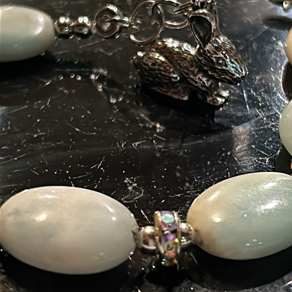 Pale Blue Stone w Bunny charm Bracelet - Picture 5 of 13